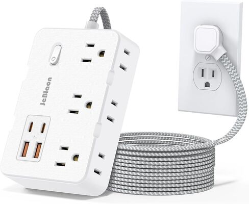 Power Strip Surge Protector, 5 Ft Cord Ultra Thin Flat Extension Cord-6 AC Outlets 4 USB Ports (2 USB C), Travel Power Strip, Desk Charging Station for Home Office, White in Kuwait