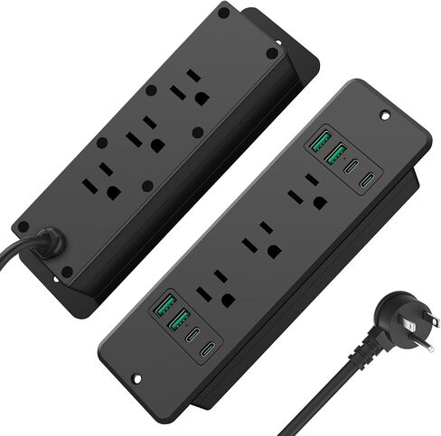 HHSOET 6 Outlets Recessed Power Strip, 20W USB C Ports, Black, 6FT, 1 in Kuwait