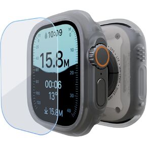 elkson for 49mm Apple Watch Ultra 3/2/1 Bumper Case with Screen Protector Tempered Glass, Quattro Max Series Rugged for iWatch, Military Grade Durable Protective Cover, Flexible Shockproof, Black in Kuwait