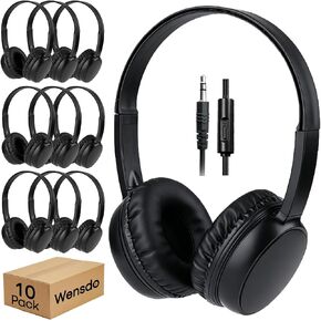 10 Pack Bulk Headphones with Mic for School Classroom Kids, Wholesale Durable Wired On-Ear Headset for Students Teens, 3.5mm Jack for Chromebook Laptop Computer (HY30, 10Black) in Kuwait
