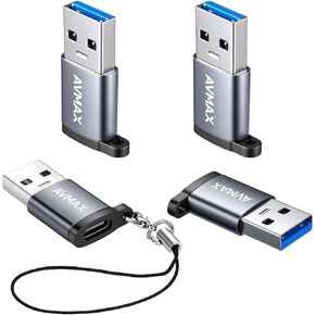 AVMAX USB to USB C Adapter 4 Pack,USBC Female to A Male Car Charger OTC Converter for Apple Watch Ultra 8 9 10,iPhone 16 15 14 13 12 Pro Max,Samsung S25,Nintendo Switch,AirPods,iPad,Car. (Black) in Kuwait