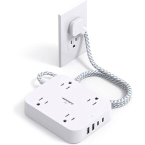 Flat Plug Extension Cord, 4 Widely Power Strip with 4 USB Ports(2 USB C) in Kuwait