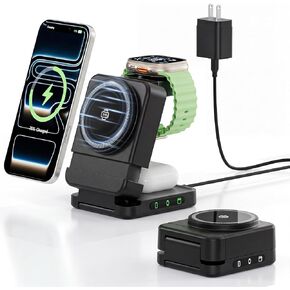 Wireless Charger 3 in 1, Foldable Charging Station for Apple Samsung Multi Devices Charging, Magnetic Charging Stand, Portable Travel Fast 15W Charger Station for iPhone, TWS, iWatch (Black) in Kuwait