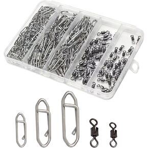 220pcs Speed Clips and Barrel Swivels Kit, Stainless Steel Quick Change Lure Snaps & Heavy Duty Saltwater Black Nickel Rolling Swivels, Terminal Tackle Assortment for Bass & Surf Fishing in Kuwait