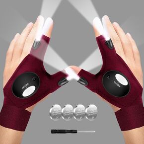 MOIPEJO LED Flashlight Gloves, Gifts for Men Dad Him Boyfriend Husband, Cool Gadget Hands-Free Finger Lights for Camping Fishing Repairing, Fathers Day Christmas Birthday Gift-Black in Kuwait