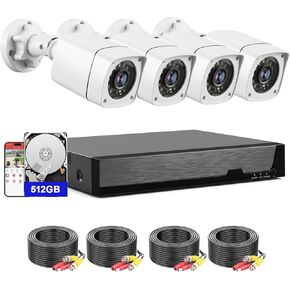 4CH Wired Security Camera System, AIWIXEN 4X 1080P Cam, DVR with 512GB HDD in Saudi Arabia