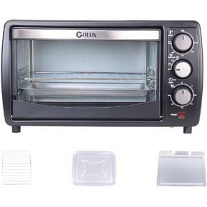 GT12 Black Countertop Toaster Oven, 12L Compact Small Oven, 1200W, Fits 4 Slices, 4 Cooking Modes, 60-Min Timer & Adjustable Temperature, For Toast, Bake & Broil, Ideal for Apartment & Dorm in Kuwait