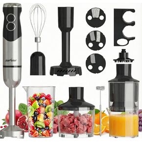 SUNVIVI 10-in-1 Immersion Blender Hand Blenders Set, 1000W Hand Stick Blender with 12-Speed, 860ml Chopper, Potato Masher, Whisk, Juicer, Frother for Soup, Baby Food and Smoothies, Black in Kuwait