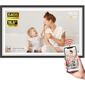 64GB Frameo 15.6" Digital Picture Frame Large WiFi Electronic Photo Frames 1920 x 1080 IPS FHD Touch Screen Share Moments Instantly Anywhere Best Gift for Parents and Grandparents Black with White in Saudi Arabia