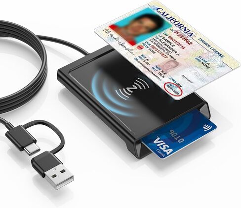 [2-in-1 Dual Tech] NFC Reader Writer & CAC Card Reader, USB-A + USB-C Military DOD PIV ID Contact and Contactless Smart Card Reader for Windows, Mac, Linux, Android in Kuwait