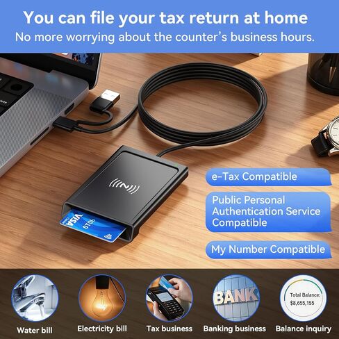 [2-in-1 Dual Tech] NFC Reader Writer & CAC Card Reader, USB-A + USB-C Military DOD PIV ID Contact and Contactless Smart Card Reader for Windows, Mac, Linux, Android in Kuwait