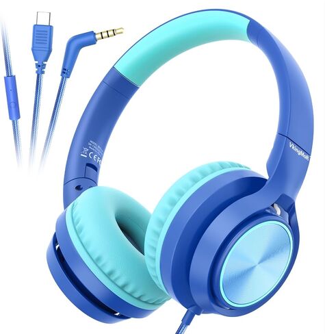 Kids Headphones with Mic for School, USB C&3.5mm Wired Over Ear Headphones for Teens/Boys/Girls,Safe Volume Limited, HD Stereo Sound Foldable Headphones for Students/Tablet/Laptop/PC/Travel,Pink in Saudi Arabia