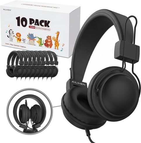 AILIHEN Classroom Headphones 10 Pack with Microphone & Shareport,Multicolor in Kuwait