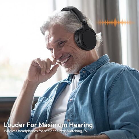 Wireless Headphones for TV Watching, TV Headphones Wireless for Seniors with Transmitter Charging Base, Over Ear Bluetooth Headset No Audio Delay, HiFi Stereo, 65H Playtime, Gifts for Parents/Elderly in Kuwait