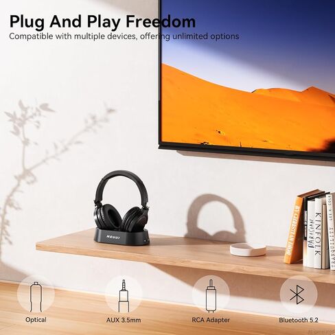 Wireless Headphones for TV Watching, TV Headphones Wireless for Seniors with Transmitter Charging Base, Over Ear Bluetooth Headset No Audio Delay, HiFi Stereo, 65H Playtime, Gifts for Parents/Elderly in Kuwait