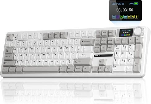 AULA F108 PRO Wireless Mechanical Keyboard with Screen & Knob, Full Size Keyboard with Silent Switch, Tri-Mode BT5.0/2.4GHz/USB-C, Pre-lubed Switches, RGB Backlit Hot Swappable Custom Gaming Keyboards in Kuwait