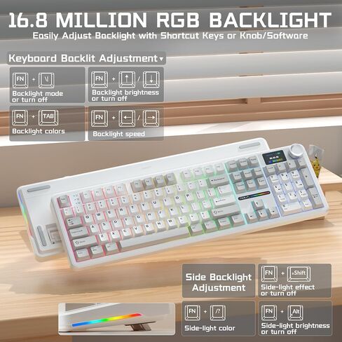 AULA F108 PRO Wireless Mechanical Keyboard with Screen & Knob, Full Size Keyboard with Silent Switch, Tri-Mode BT5.0/2.4GHz/USB-C, Pre-lubed Switches, RGB Backlit Hot Swappable Custom Gaming Keyboards in Kuwait