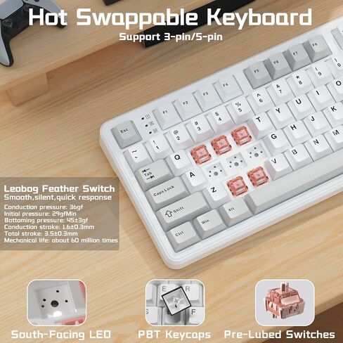 AULA F108 PRO Wireless Mechanical Keyboard with Screen & Knob, Full Size Keyboard with Silent Switch, Tri-Mode BT5.0/2.4GHz/USB-C, Pre-lubed Switches, RGB Backlit Hot Swappable Custom Gaming Keyboards in Kuwait