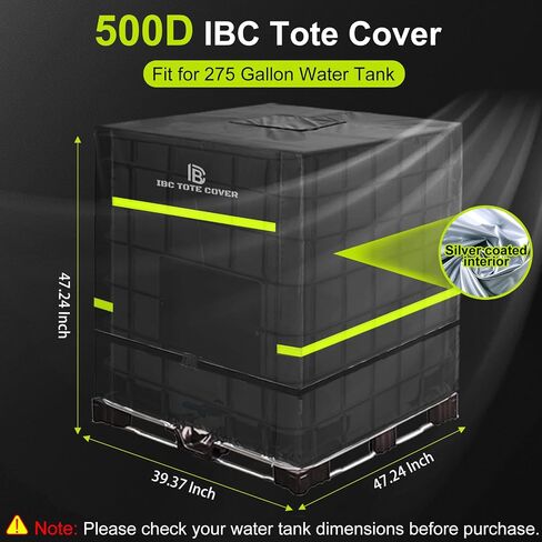 275 Gallon IBC Tote Cover, 500D Waterproof Thermal Cover, Zipper, Black in Kuwait