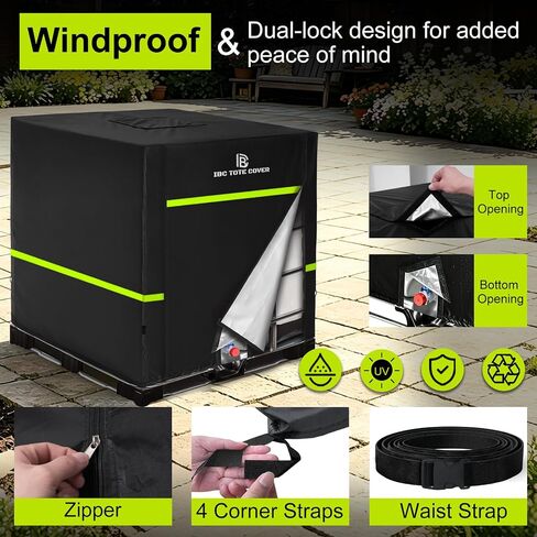 275 Gallon IBC Tote Cover, 500D Waterproof Thermal Cover, Zipper, Black in Kuwait
