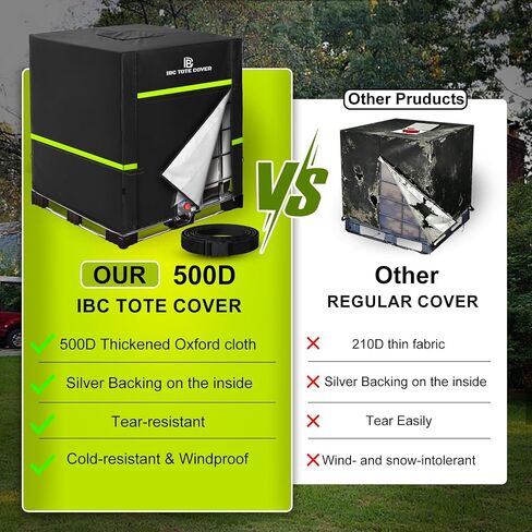275 Gallon IBC Tote Cover, 500D Waterproof Thermal Cover, Zipper, Black in Kuwait