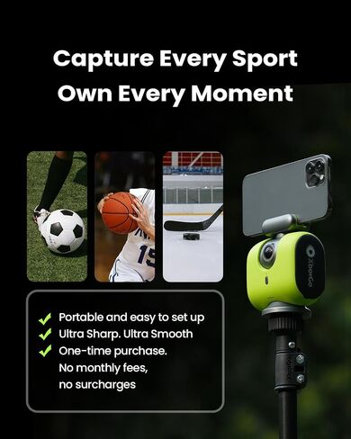 XbotGo Chameleon Professional Sports Kit - AI-Powered Action Camera with Gimbal Tracking System, Team & Player Tracking, COMS 4K Video, 360° Rotation, 120° FOV, Live Streaming, Lava Graphite in Kuwait