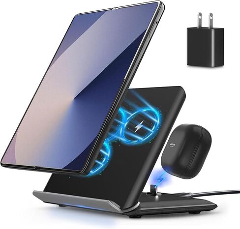 Wireless Charging for Samsung Galaxy Z Fold Series, 2-in-1, 15W Fast Wireless for Galaxy Z Fold 7/6/5/4/3, S24/S23/S22,Note20 Ultra, Galaxy Buds3/2 Pro/2/Live, Black (PD Adapter Included) in Kuwait