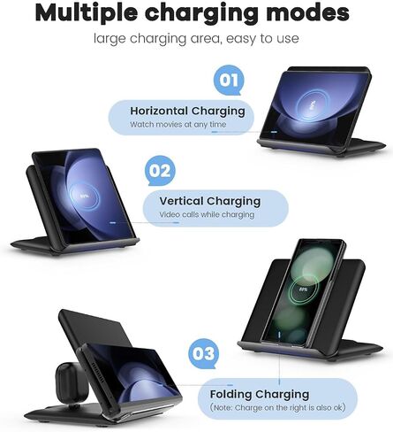 Wireless Charging for Samsung Galaxy Z Fold Series, 2-in-1, 15W Fast Wireless for Galaxy Z Fold 7/6/5/4/3, S24/S23/S22,Note20 Ultra, Galaxy Buds3/2 Pro/2/Live, Black (PD Adapter Included) in Kuwait