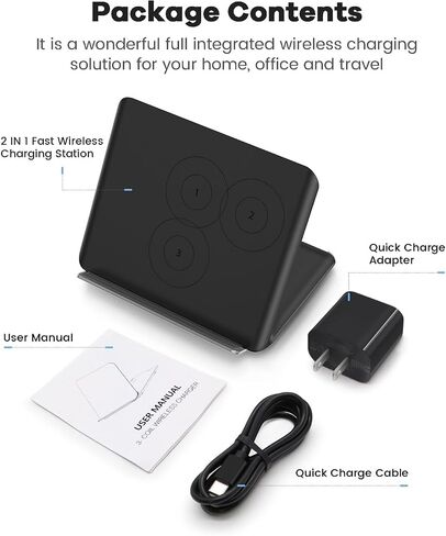 Wireless Charging for Samsung Galaxy Z Fold Series, 2-in-1, 15W Fast Wireless for Galaxy Z Fold 7/6/5/4/3, S24/S23/S22,Note20 Ultra, Galaxy Buds3/2 Pro/2/Live, Black (PD Adapter Included) in Kuwait