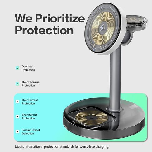 3 in 1 Wireless Charging Station Compatible with MagSafe, 15W Fast Charging Magnetic Mag-Safe Charger Stand for Apple iPhone 17 16 15 14 13 12Series Apple Watch AirPods Pro 4 3 2, Gifts for Men Women in Kuwait