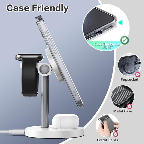 3 in 1 Wireless Charging Station Compatible with MagSafe, 15W Fast Charging Magnetic Mag-Safe Charger Stand for Apple iPhone 17 16 15 14 13 12Series Apple Watch AirPods Pro 4 3 2, Gifts for Men Women in Kuwait