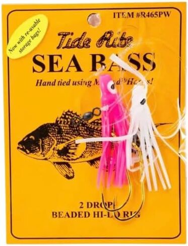 Tide Rite Sea Bass 2-Drop Beaded Hi-Lo Rig Baitholder Hooks, Pink/White in Kuwait