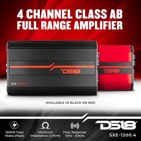 DS18 SXE-1200.4/RD Car Amplifier Stereo Full-Range Class A/B 4-Channel 60x4 RMS @4 OHM 1200 Watts - Powerful and Compact Amp for Speakers in Car Audio System, RED (Renewed) in Saudi Arabia