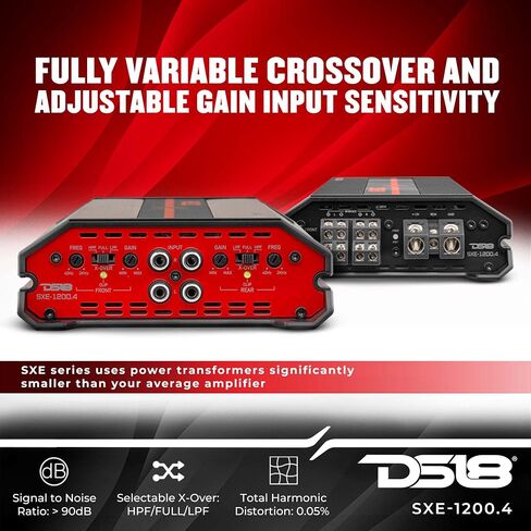 DS18 SXE-1200.4/RD Car Amplifier Stereo Full-Range Class A/B 4-Channel 60x4 RMS @4 OHM 1200 Watts - Powerful and Compact Amp for Speakers in Car Audio System, RED (Renewed) in Saudi Arabia
