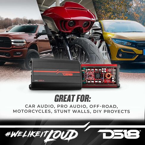DS18 SXE-1200.4/RD Car Amplifier Stereo Full-Range Class A/B 4-Channel 60x4 RMS @4 OHM 1200 Watts - Powerful and Compact Amp for Speakers in Car Audio System, RED (Renewed) in Saudi Arabia