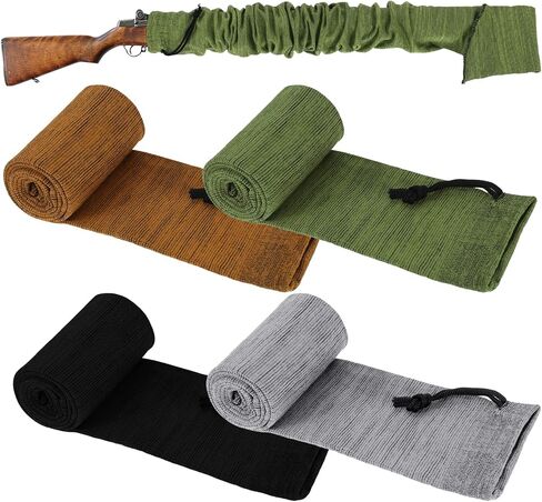 4 Pcs Gun Socks for Rifles and Shotguns 55 x 6 Inches Silicone Treated Knit with Drawstring Closure Elastic Design for Secure Storage Hunting Shooting Gear Gun Accessories for Men Gift in Saudi Arabia