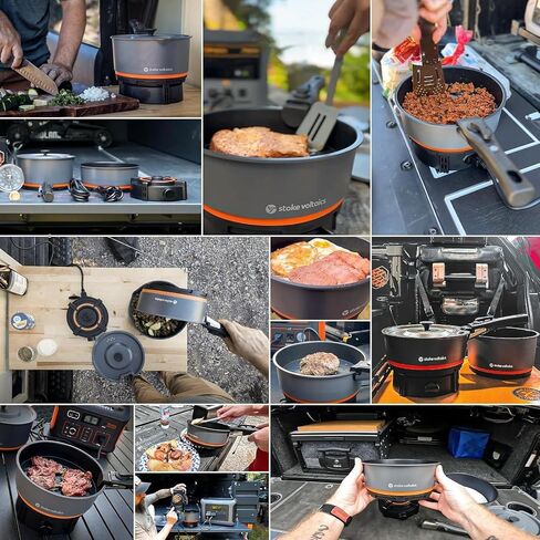 Stoke Voltaics Nomad Cooking System with Bag, Electric Camping Stove 200-1000W with Pan & Pot, 120V Portable Outdoor Cooking Gear Set, Windproof Cookware for RV, EV, Overland, Vanlife, Car Camping in Saudi Arabia