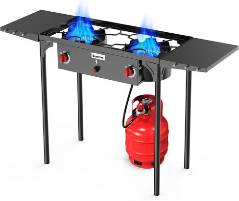 Bestfire 2 Burner Propane Camping Stove,150,000 BTU,Exclusive One-Touch Auto Ignition (Safer & Convenient),2 Side Shelves,CSA-Certified,30s Tool-Free Setup,Portable for Camping, Estufa De Gas Portatil in Saudi Arabia