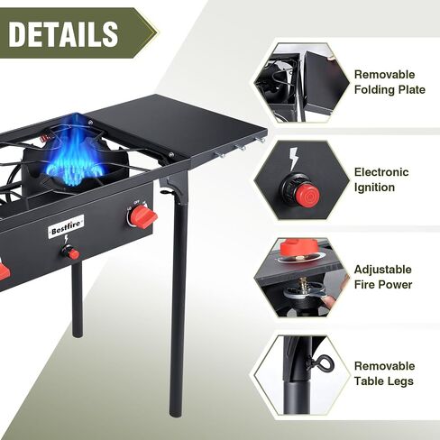 Bestfire 2 Burner Propane Camping Stove,150,000 BTU,Exclusive One-Touch Auto Ignition (Safer & Convenient),2 Side Shelves,CSA-Certified,30s Tool-Free Setup,Portable for Camping, Estufa De Gas Portatil in Saudi Arabia