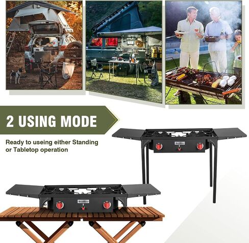 Bestfire 2 Burner Propane Camping Stove,150,000 BTU,Exclusive One-Touch Auto Ignition (Safer & Convenient),2 Side Shelves,CSA-Certified,30s Tool-Free Setup,Portable for Camping, Estufa De Gas Portatil in Saudi Arabia