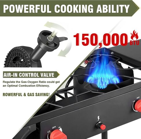 Bestfire 2 Burner Propane Camping Stove,150,000 BTU,Exclusive One-Touch Auto Ignition (Safer & Convenient),2 Side Shelves,CSA-Certified,30s Tool-Free Setup,Portable for Camping, Estufa De Gas Portatil in Saudi Arabia