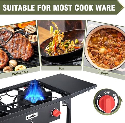 Bestfire 2 Burner Propane Camping Stove,150,000 BTU,Exclusive One-Touch Auto Ignition (Safer & Convenient),2 Side Shelves,CSA-Certified,30s Tool-Free Setup,Portable for Camping, Estufa De Gas Portatil in Saudi Arabia