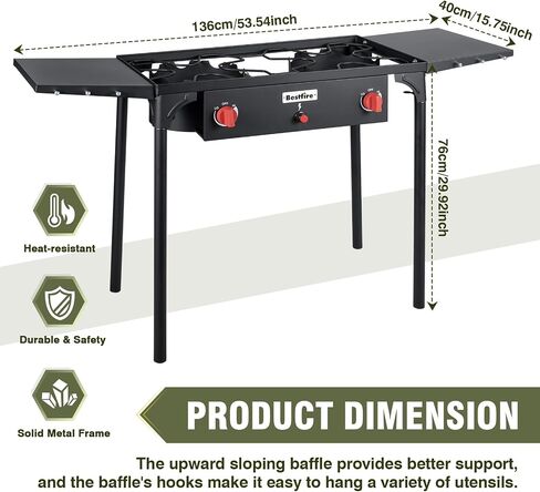 Bestfire 2 Burner Propane Camping Stove,150,000 BTU,Exclusive One-Touch Auto Ignition (Safer & Convenient),2 Side Shelves,CSA-Certified,30s Tool-Free Setup,Portable for Camping, Estufa De Gas Portatil in Saudi Arabia