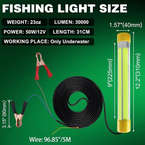 OROOTL Underwater Green Fishing Light 30000 Lumens 12V 50W LED Submersible Fishing Light Waterproof Fishing Bait Finder Attractants Dock Lamp for Squid Shrimp Snook Crappie in Saudi Arabia