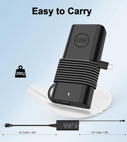 65W USB C Charger Compatible with Dell Latitude 5420 5430 5520 5530 5540 7320 7330 7340 7420 7430 Inspiron 14 7420 7425 16 7620 Chromebook 3100 HA65NM190 LA65NM190 Laptop Charger in Kuwait