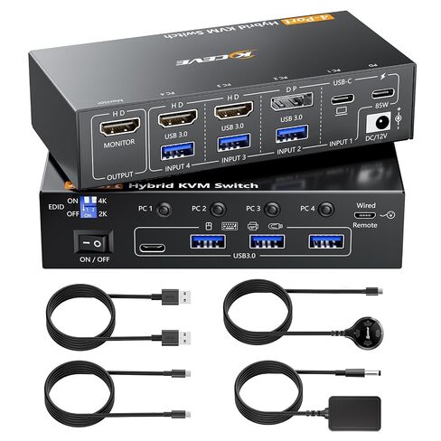 KVM Switch 3 Monitors 4 Computers 8K@60Hz/4K@144Hz,3 Monitor KVM Switch for 4 Computers Share 3 Screens and 4 USB 3.0 Ports,Wired Remote and 4 USB Cables Included in Kuwait