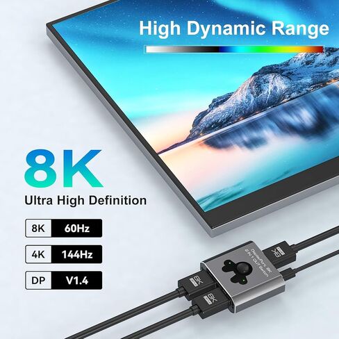 Displayport Switch 2 in 1 Out 8K60Hz 4K144Hz DP 1.4 Switcher Compatible with TVs Monitors Laptops PCs Projectors etc (Unidirectional) in Kuwait