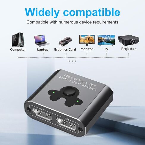 Displayport Switch 2 in 1 Out 8K60Hz 4K144Hz DP 1.4 Switcher Compatible with TVs Monitors Laptops PCs Projectors etc (Unidirectional) in Kuwait