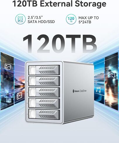 Yottamaster 5 Bay Hard Drive Enclosure USB C, 10Gbps Daisy-Chain 5 Bay DAS, Aluminum USB C DAS Enclosure Support 120TB (5x24TB), Max Up to 360TB for 2.5" & 3.5" SATA HDD/SSD (Diskless) VN500C3 in Kuwait