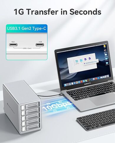 Yottamaster 5 Bay Hard Drive Enclosure USB C, 10Gbps Daisy-Chain 5 Bay DAS, Aluminum USB C DAS Enclosure Support 120TB (5x24TB), Max Up to 360TB for 2.5" & 3.5" SATA HDD/SSD (Diskless) VN500C3 in Kuwait
